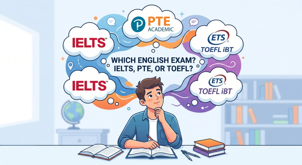 IELTS vs PTE vs TOEFL comparison